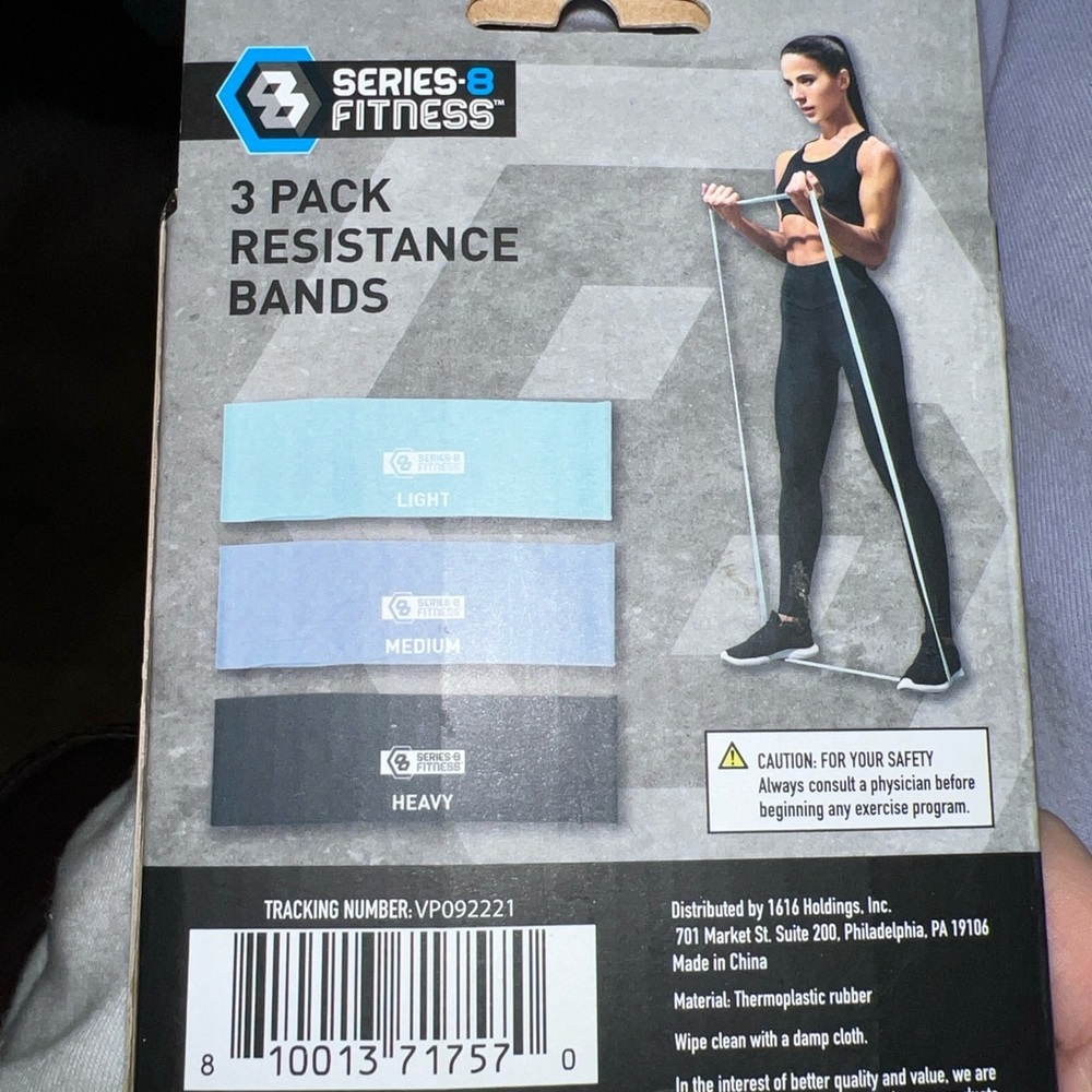 Series 8 Fitness 3 Pack Looped Resistance Bands-Light,Medium,Heavy Latex Free